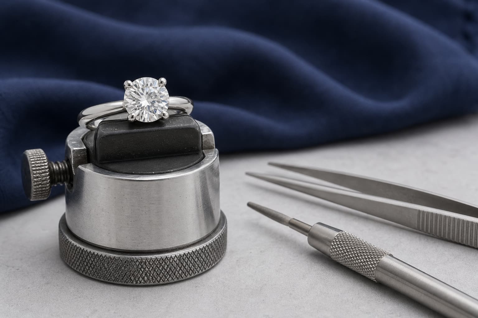 A ring beside precision jewelry tools